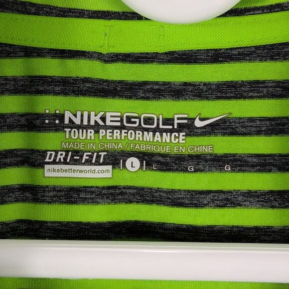 Nike Golf Shirt Mens Large Polo Green Gray Stripes Preppy Swoosh Office School - Picture 3 of 9